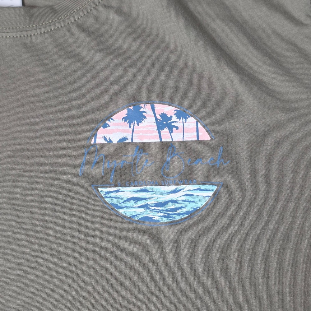 Myrtle Beach Southern Spirit Graphic T-Shirt Womens Large Olive Green Surfwear
